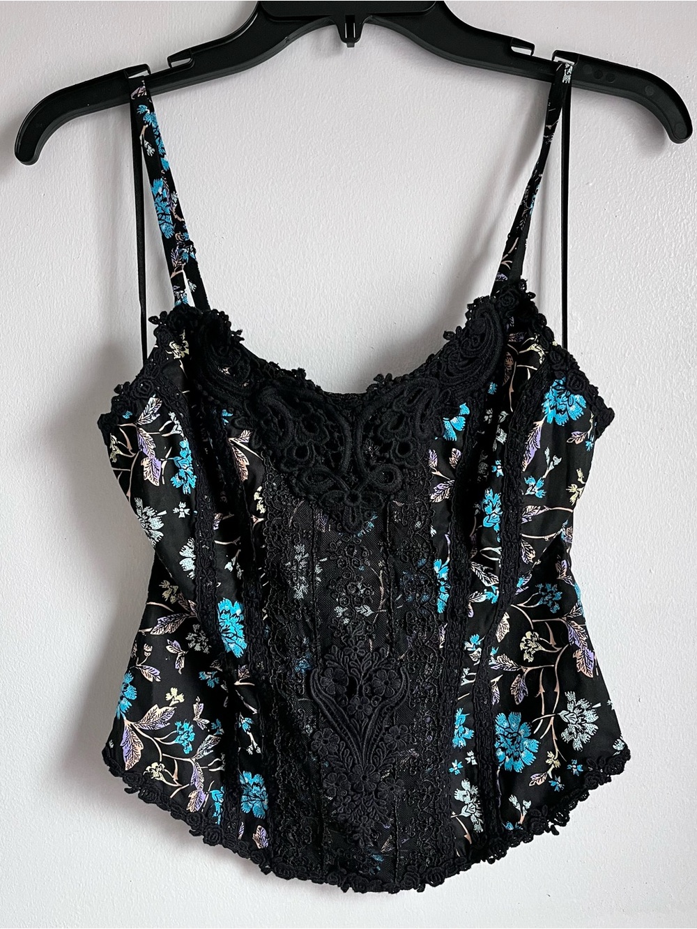 FREE PEOPLE  Black Floral Lace Corset